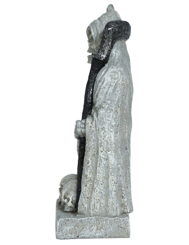 Lapide decorativa Halloween con morte incappucciata, scritta RIP e teschi alla base in poliresina effetto pietra