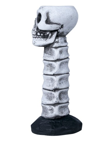 Candelabro decorativo teschio Halloween in resina bianca su base nera segmentata