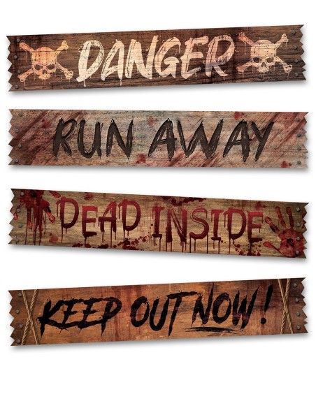 Set 4 poster coprifinestra Halloween con scritte horror Danger Run Away Dead Inside Keep Out effetto legno