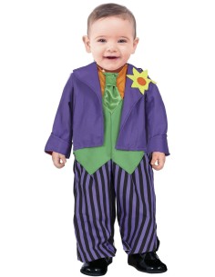 Costume Joker baby viola e verde con giacca e pantaloni rigati per bambino 18-24 mesi