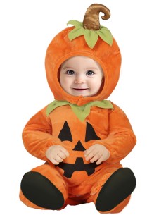 Costume zucca arancione bambino con cappuccio decorato foglie verdi Halloween 18-24 mesi 2