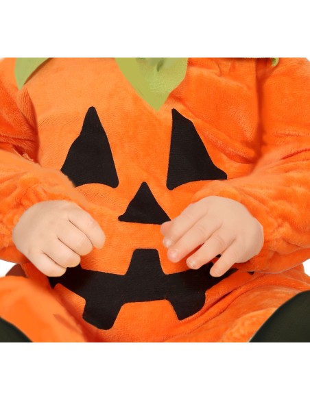 Costume zucca arancione bambino con cappuccio decorato foglie verdi Halloween 18-24 mesi