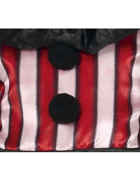 Costume clown horror bambina con vestito righe rosse bianche calzettoni ascia Halloween