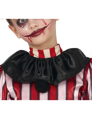 Costume clown horror bambina con vestito righe rosse bianche calzettoni ascia Halloween