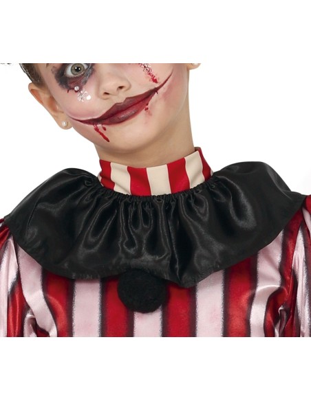 Costume clown horror bambina con abito righe rosse bianche ascia giocattolo Halloween