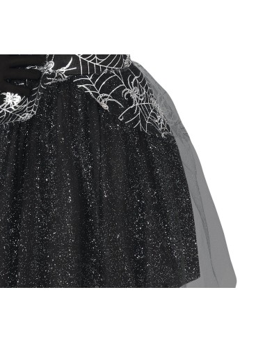 Costume da strega nero con dettagli argento, abito in tulle e cappello a punta per bambina Halloween
