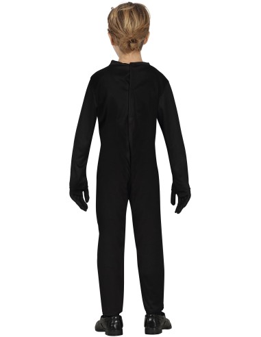 Costume scheletro bambino nero con stampa ossa bianche e teschio per Halloween