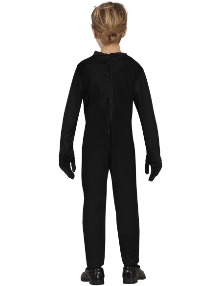 Costume scheletro bambino nero con stampa ossa bianche e teschio per Halloween