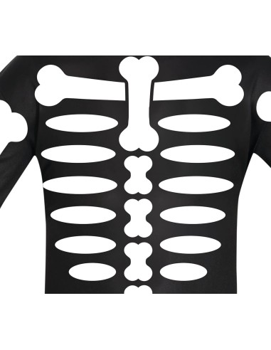 Costume scheletro bambino nero con stampa ossa bianche e teschio per Halloween
