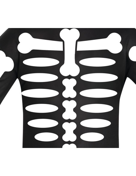 Costume scheletro bambino nero con stampa ossa bianche e teschio per Halloween