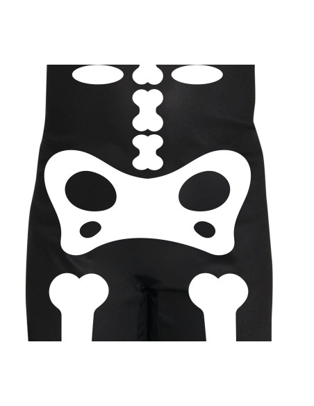 Costume scheletro bambino nero con stampa ossa bianche e teschio per Halloween