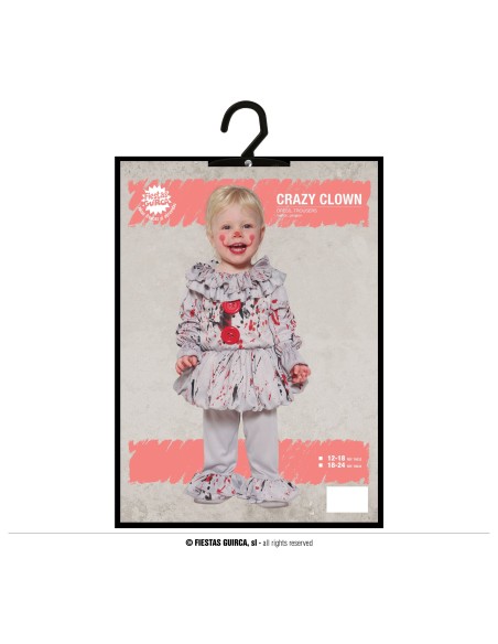 Costume clown horror baby grigio con macchie sangue e colletto per Halloween bambino piccolo