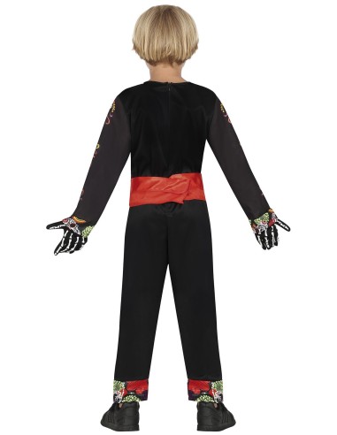 Costume scheletro mariachi bambino con sombrero nero rosso chitarra decorazioni messicane Halloween