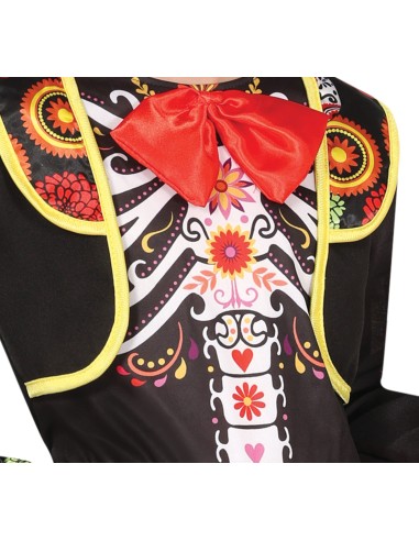 Costume scheletro mariachi bambino con sombrero nero rosso chitarra decorazioni messicane Halloween