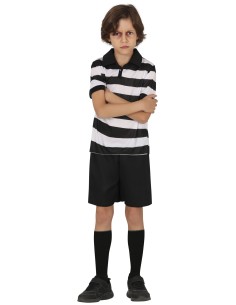 Costume fratello fastidioso bambino con maglia righe bianche nere e pantaloni corti per festa Halloween 2