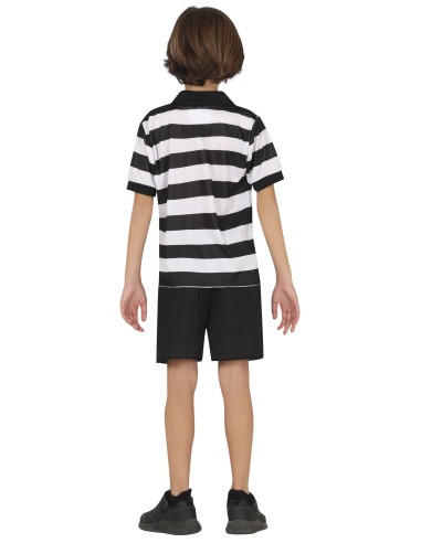 Costume fratello fastidioso bambino con maglia righe bianche nere e pantaloni neri per Halloween feste