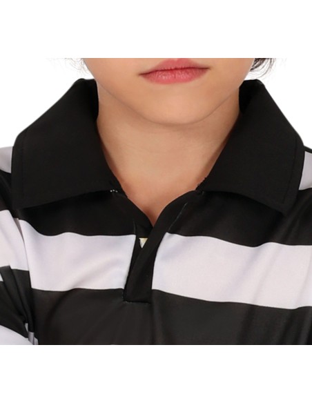 Costume fratello fastidioso bambino con maglia righe bianche nere e pantaloni neri per Halloween feste