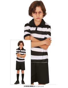 Costume fratello fastidioso bambino con maglietta righe bianche nere pantaloni corti Halloween
