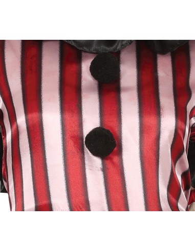 Costume clown donna horror con abito righe rosse bianche e calze abbinate per Halloween