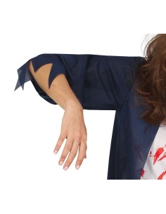 Costume liceale zombie donna con giacca strappata, camicia insanguinata e gonna scozzese per Halloween horror 2