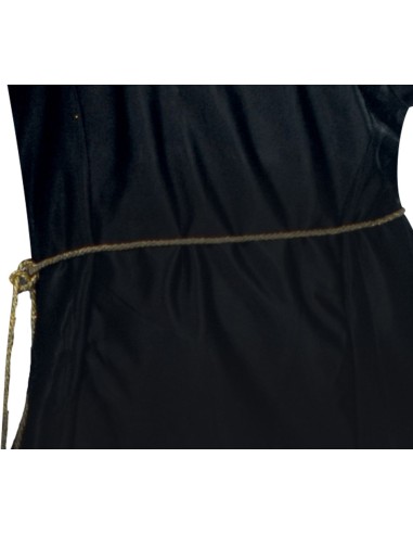 Costume sacerdotessa nero con mantello cappuccio e croce dorata per Halloween donna