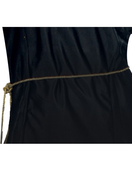 Costume sacerdotessa nero con mantello cappuccio e croce dorata per Halloween donna