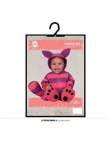 Costume pigiama neonato gatto striato viola rosa con cappuccio orecchie e zampine per Halloween