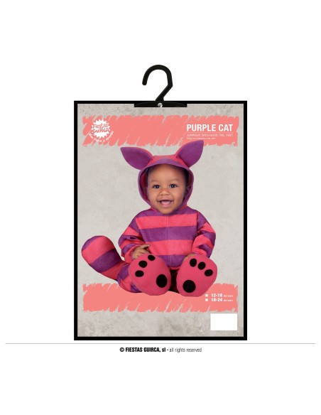 Costume pigiama neonato gatto striato viola rosa con cappuccio orecchie e zampine per Halloween
