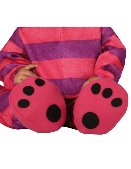 Costume pigiama neonato gatto striato viola rosa con cappuccio orecchie e zampine per Halloween