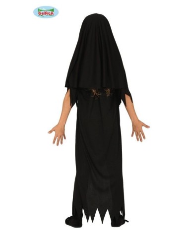 Costume suora diabolica bambina con abito nero strappato e velo per Halloween horror