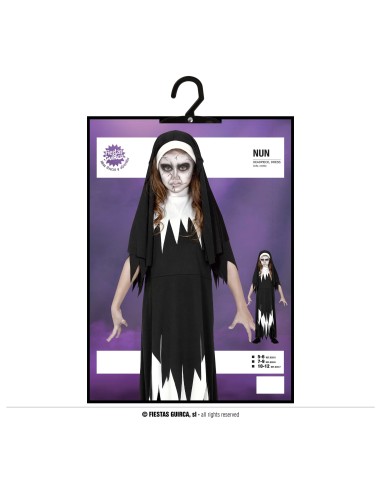 Costume suora diabolica bambina con abito nero strappato e velo per Halloween horror