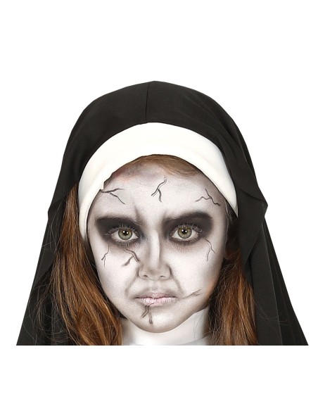 Costume suora diabolica bambina con abito nero strappato e velo per Halloween horror