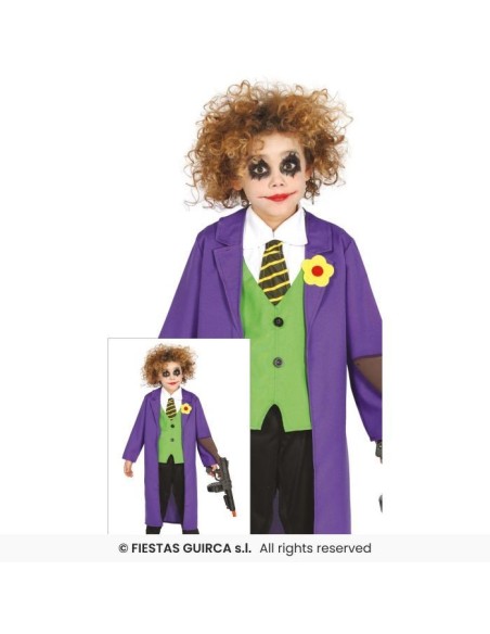 Costume Joker bambino con giacca viola, gilet verde e cravatta a righe per Halloween