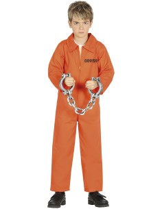 Costume detenuto arancione bambino con tuta e catene per feste a tema 2
