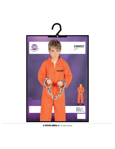 Costume detenuto arancione bambino con tuta e catene per feste a tema