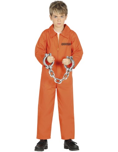 Costume detenuto arancione bambino con tuta carceraria e catene per travestimenti feste a tema