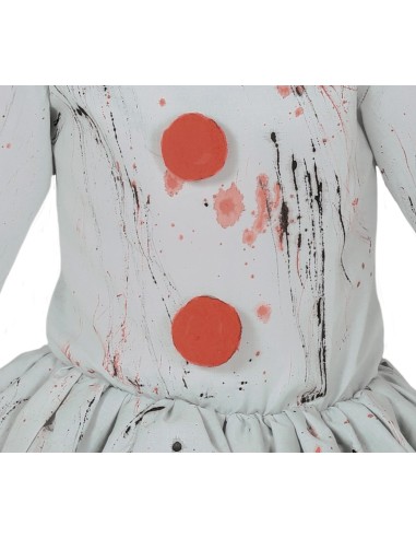 Costume pagliaccio IT Pennywise bambino grigio con sangue e rouches per Halloween horror