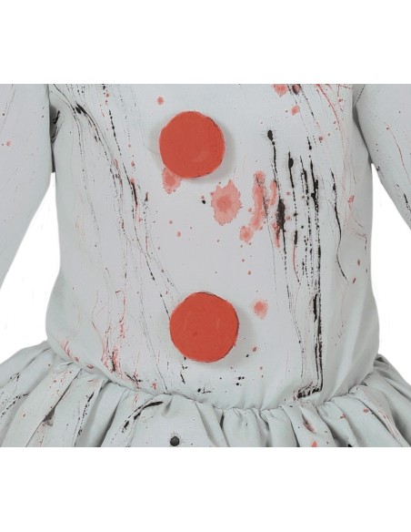 Costume pagliaccio IT Pennywise bambino grigio con sangue e rouches per Halloween horror