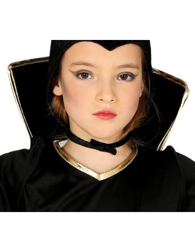 Bambina con costume Maleficent nero e viola con corna e mantello per Halloween