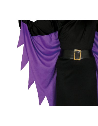 Bambina con costume Maleficent nero e viola con corna e mantello per Halloween