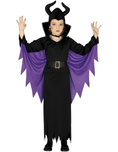Costume Maleficent bambina nero viola con mantello corna copricapo Disney Halloween