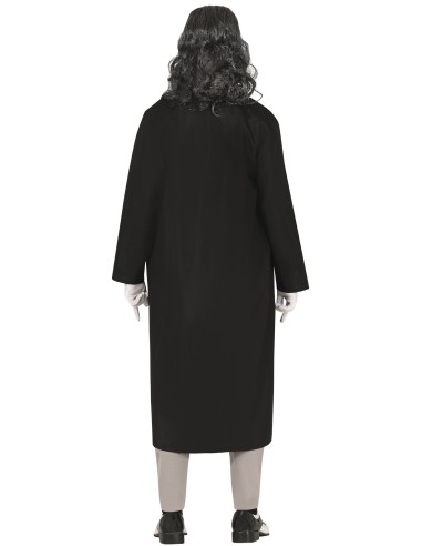 Costume Pinguino cattivo con mantello nero, gilet grigio, cappello cilindro e cravatta pois per Halloween