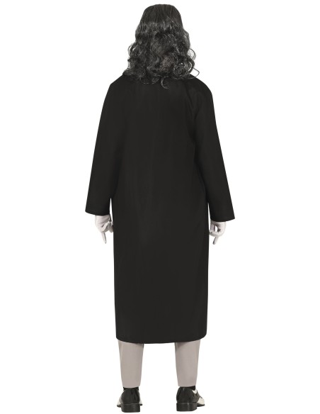 Costume Pinguino cattivo con mantello nero, gilet grigio, cappello cilindro e cravatta pois per Halloween