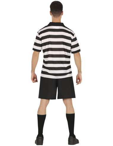 Costume detenuto uomo righe bianche nere casacca pantaloni corti prigioniero carnevale halloween
