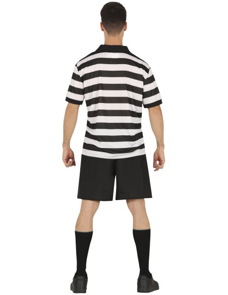 Costume detenuto uomo righe bianche nere casacca pantaloni corti prigioniero carnevale halloween