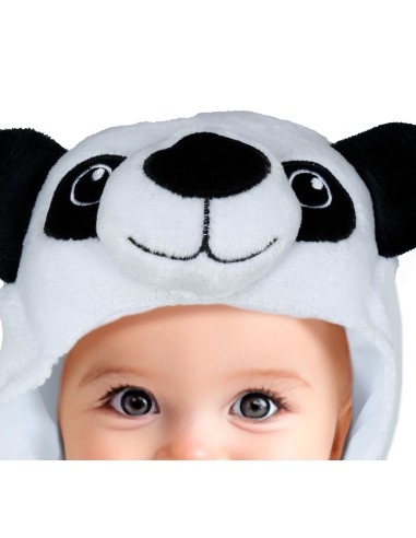 Costume da panda nero e bianco per neonato con cappuccio e orecchie per Carnevale