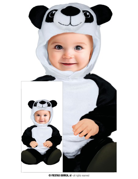 Costume da panda nero e bianco per neonato con cappuccio e orecchie per Carnevale