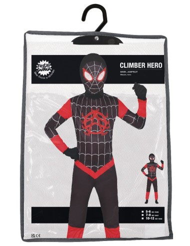 Costume Spiderman nero bambino con ragnatela rossa e maschera inclusa per feste a tema supereroi