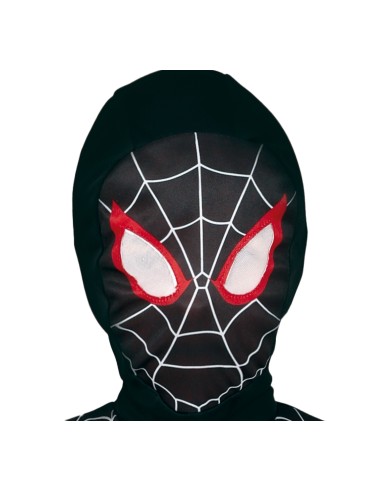 Costume Spiderman nero bambino con ragnatela rossa e maschera inclusa per feste a tema supereroi