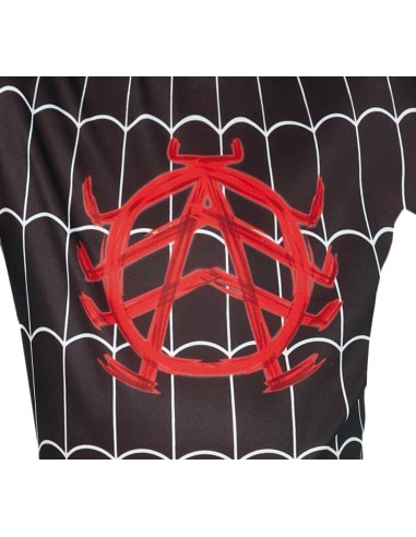 Costume Spiderman nero bambino con ragnatela rossa e maschera inclusa per feste a tema supereroi